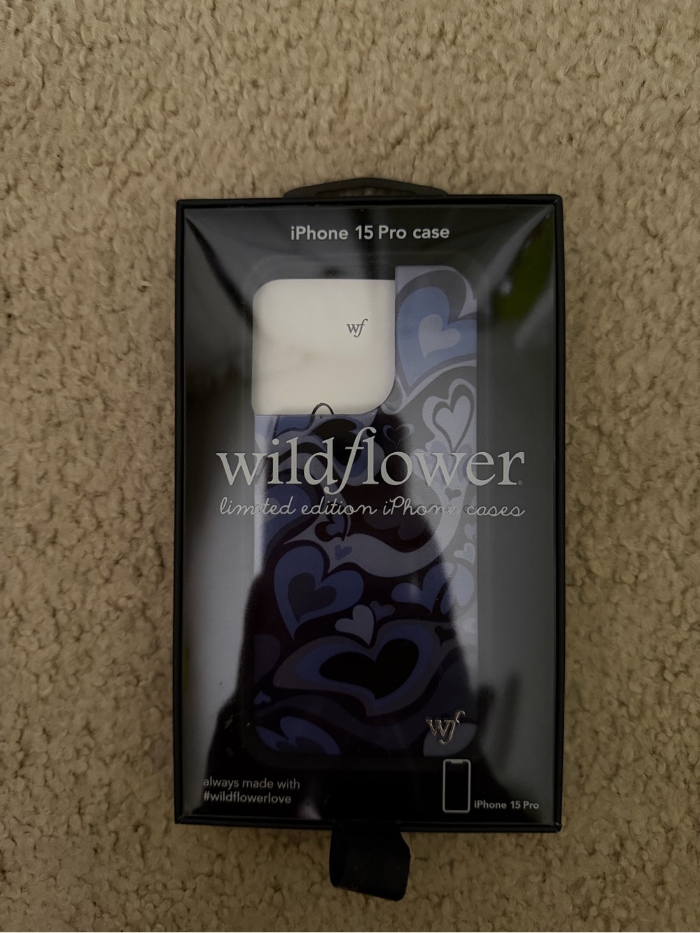Wildflowers iPhone 15 Pro Case - Navy and Purple Heart Pattern